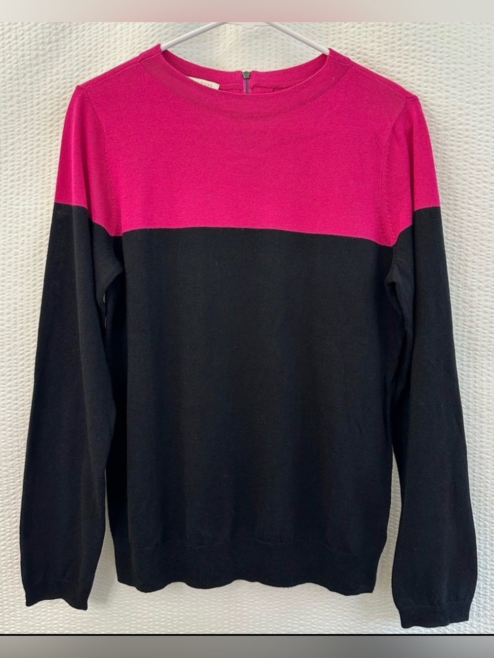 TALBOTS Pink Black Colorblock Crew Neck Sweater Small Petite Cotton Long Sleeve